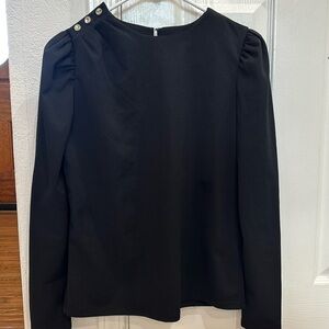Ann Taylor Black Button Popover Long Sleeve Blouse